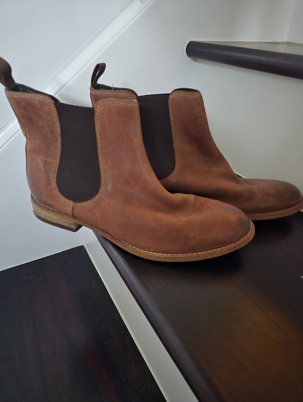 Women's Brown Leather Boots with Elastic Side Panels Size 10